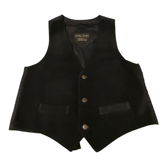Vintage WESTERN FRONTIER leather vest 44 black SUEDE cowboy waistcoat XL rancher - Picture 5 of 11